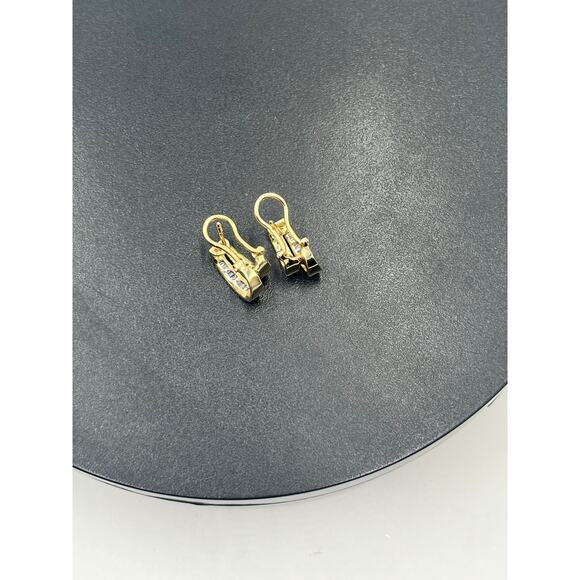 10K Yellow Gold 30 Diamonds Round  Baguette Channel Huggie Hoop Omega Earrings - Picture 6 of 12